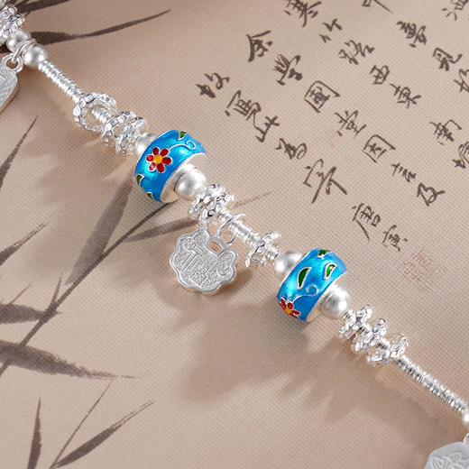 子佩集S925银【香雾染花】手链【SL00942】纯银钱串腰缠万贯珐琅彩盘缠盘缠2504 商品图2