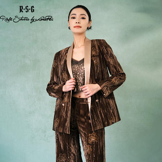 郭培成衣品牌精品系列重工芙蓉花丝绒西服套装 商品图3
