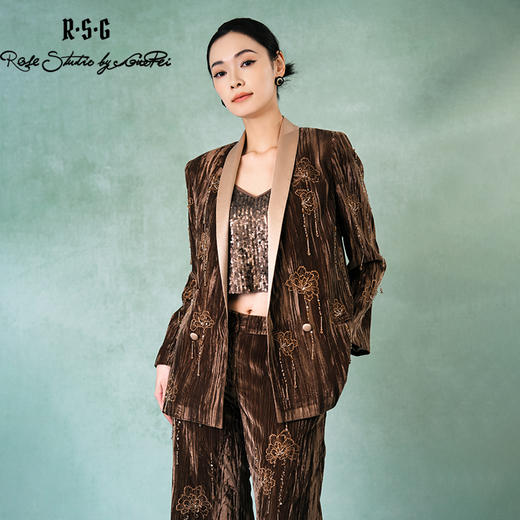 郭培成衣品牌精品系列重工芙蓉花丝绒西服套装 商品图2