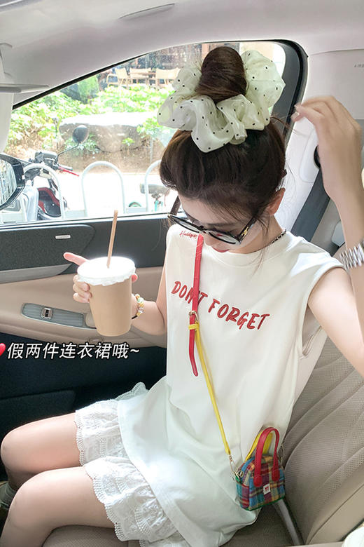 <曾小咸推荐>现货秒杀！微信超特价！甜系字母刺绣假两件宽松背心连衣裙 日常149.99 立减80 秒杀69.99！ 商品图5