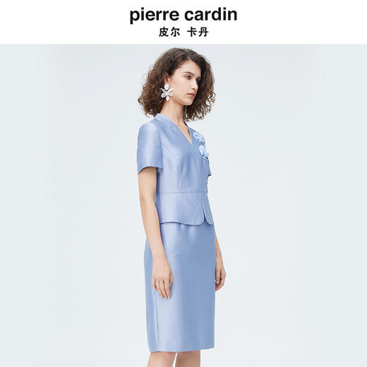 [皮尔卡丹女装]卡丹女装新品法式小黑裙V领长袖优雅长袖连衣裙 商品图1