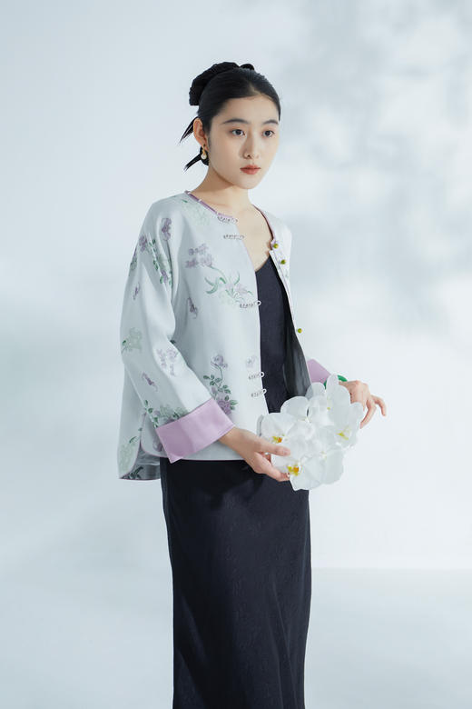 荷言HEYEN 云裳 非遗宋锦真丝外套浪漫紫手工盘扣高定系列 商品图2