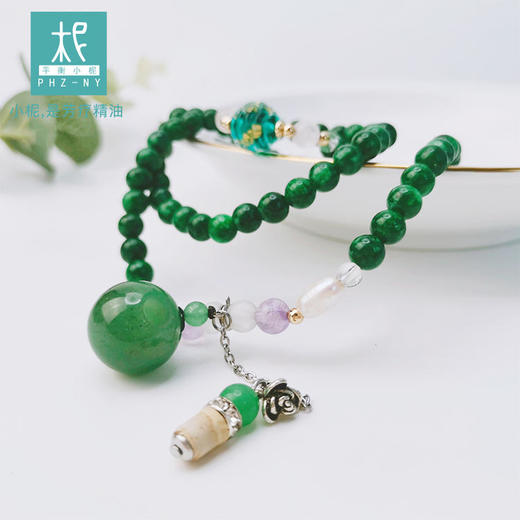 绀青东陵玉三圈扩香手串/项链 天然玉石扩香 翠绿清新 商品图2