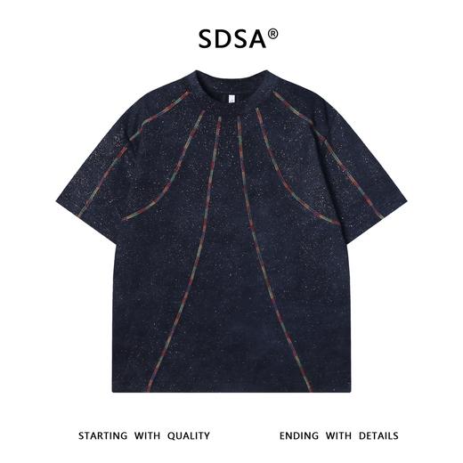 T3236夏季高级感新款韩系满天星彩色缝线圆领短袖T恤休闲情侣宽松上衣 商品图0