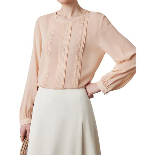 重磅鬼绉100%桑蚕丝衬衫女2025春夏新款长袖纯色蕾丝花边衬衫上衣 商品图4