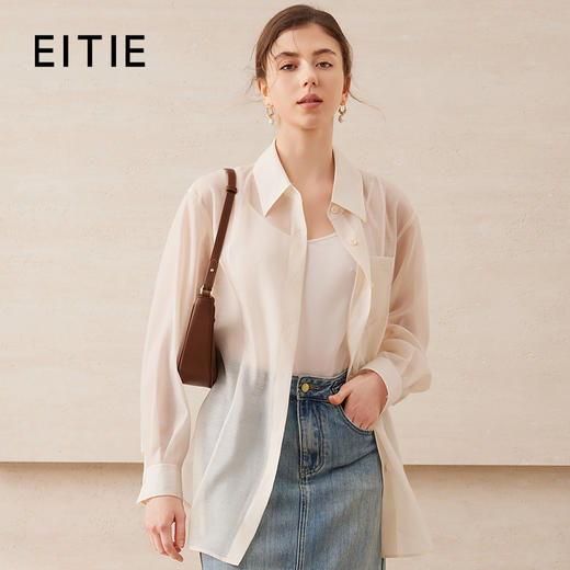 EITIE爱特爱清爽网纱薄透防晒衬衫宽松显瘦百搭夏季新款B2509606 商品图0