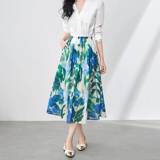 【高货wl】全新升级【铂金会员275/天猫369/差价94】(10249) 洛诗琳高级感法式通勤印花天丝麻度假风半身裙大摆长裙 商品图0
