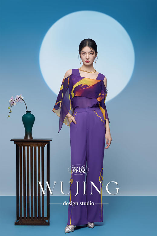 3205157 紫金梦雨 进口纹理蜂窝缎/韩国进口水晶乔其纱上衣 雾境 商品图4