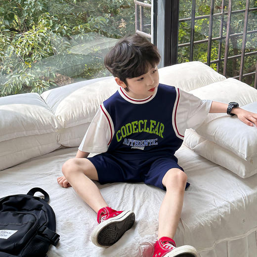 【39.9/2套】男童运动套装夏季2025新款宝宝薄款上衣短袖儿童篮球服潮聚 商品图5