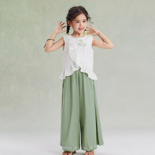 笛莎Deesha观山见女童背心2025夏季女童汉服圆领短衫 商品图2