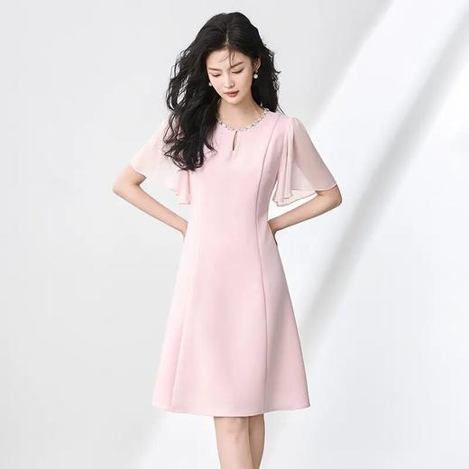 【高货wl】全新升级【铂金会员321/天猫429/差价108】(01118) 洛诗琳女夏新款时尚修身轻奢设计感圆领钉钻荷叶袖连衣裙 商品图0