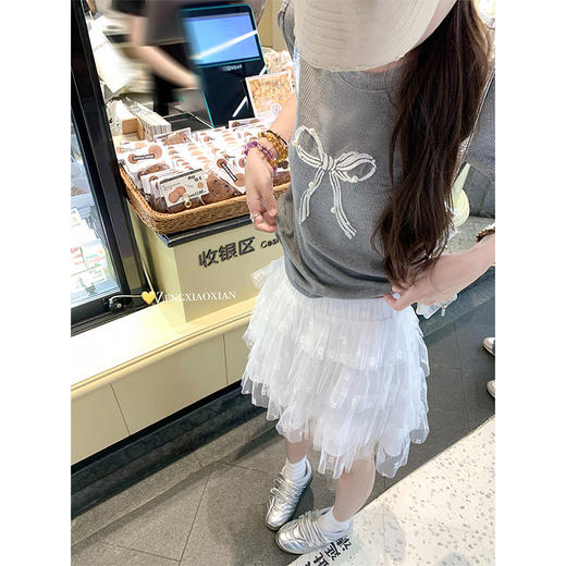 <曾小咸推荐>韩系甜美灰色蝴蝶结短袖T恤 商品图3