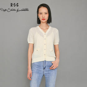 RSG郭培成衣品牌全钉珠镂空钩花V领短袖女夏上衣