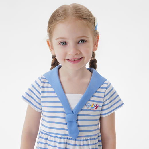 马克珍妮女童海军领条纹短袖连衣裙 儿童裙子宝宝夏装新款550505 商品图4