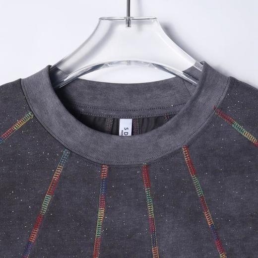 T3236夏季高级感新款韩系满天星彩色缝线圆领短袖T恤休闲情侣宽松上衣 商品图2