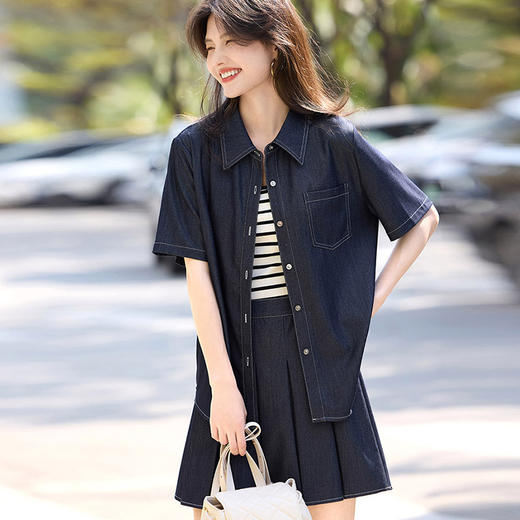 熙世界复古丹宁仿天丝软牛仔外套百褶半身裙两件套装女2025夏新款 商品图4