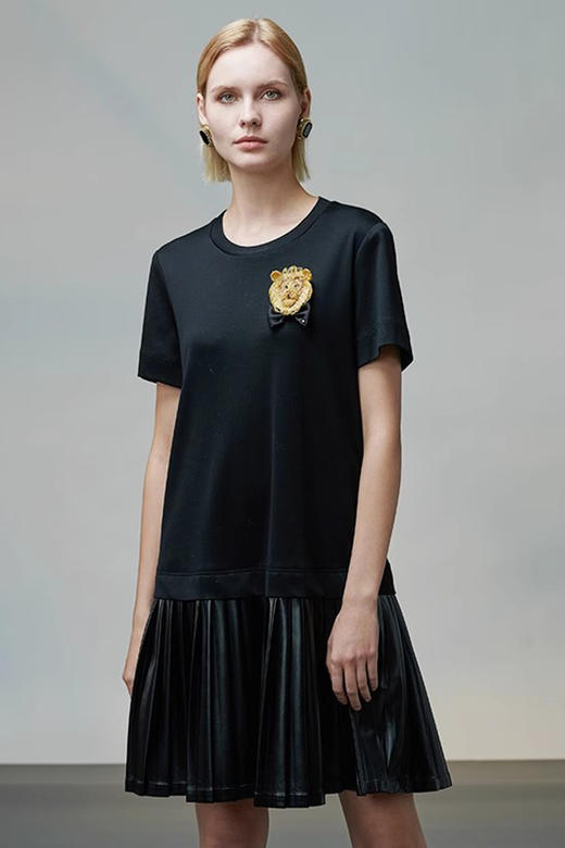 RSG郭培成衣品牌原创高级设计感小众拼接百褶T恤连衣裙 商品图5