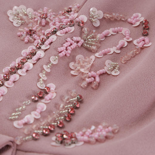 QF873斯尔丽2025夏季新款纯色钉珠腰间收褶显瘦钉珠奢华气质高雅连衣裙 商品图5