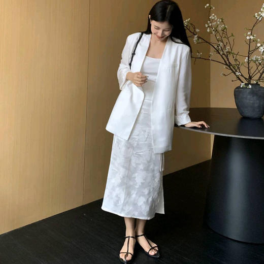 洛诗琳20213气质提花开叉半身裙2025新款新中式显瘦直筒裙0072 商品图1