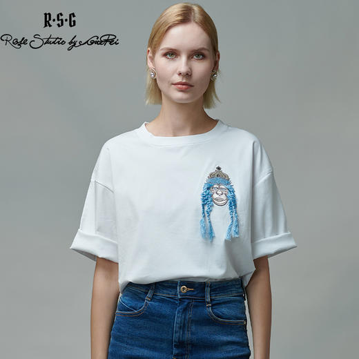 RSG郭培成衣品牌圆领长发猴子印花短袖女夏薄款刺绣纯棉女装 商品图2
