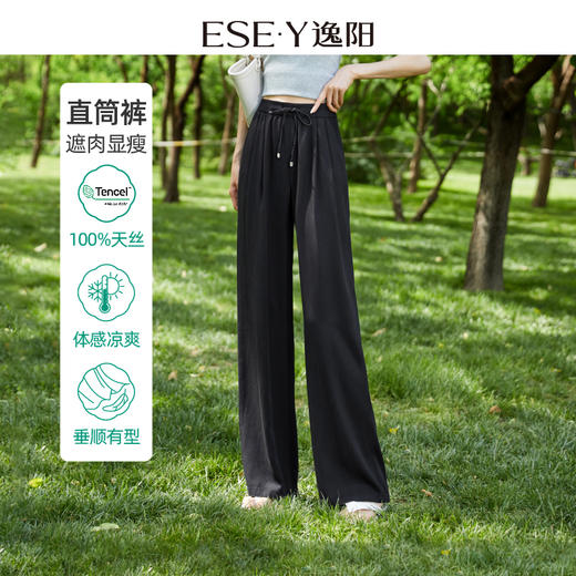 【兰精100%天丝直筒裤】逸阳夏季薄款阔腿高腰垂感显瘦裤子1252 商品图1