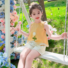 送包包！【鲜花装点，洋气立体花朵】女童洋气立体花朵木耳边套装 2025夏季新款 时尚小女孩洋气三件套-QQ