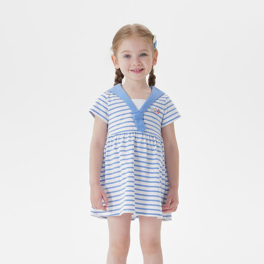 马克珍妮女童海军领条纹短袖连衣裙 儿童裙子宝宝夏装新款550505 商品图2