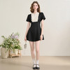 西遇黑色花领无袖连衣裙女新款a字法式收腰短袖裙子SS150080 商品缩略图1