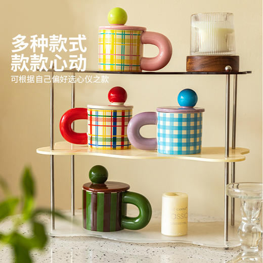摩登主妇格纹马克杯带盖杯子陶瓷杯家用喝水杯办公室早餐杯冲泡杯 商品图4