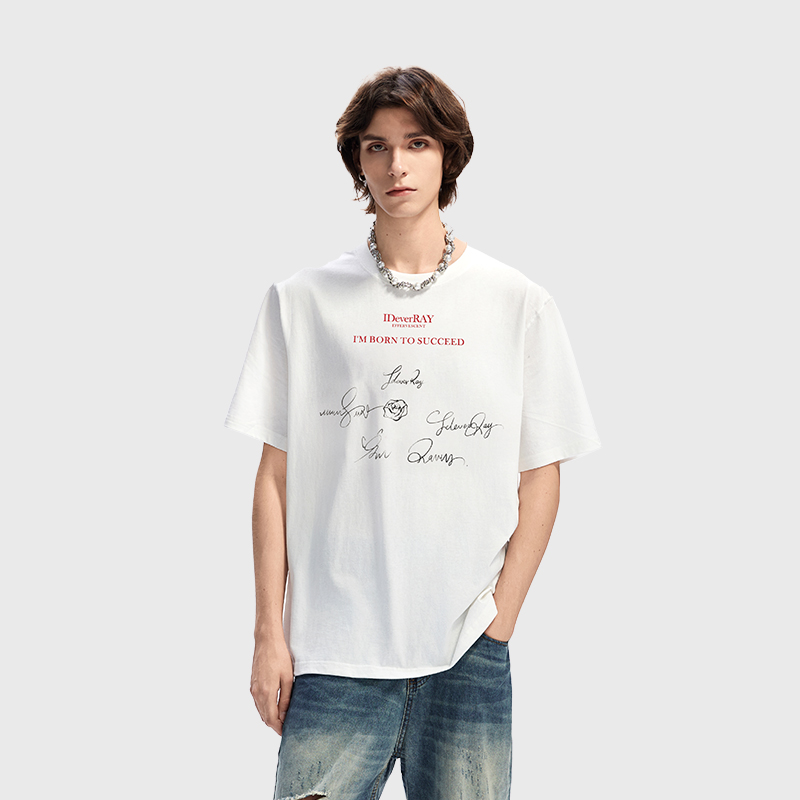 IDEVERRAY夏季2025新款花卉字母印花休闲情侣装圆领短袖男女士宽松t恤21MSL-ID25SSFAT023