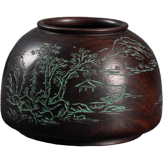 清	红木阴刻山水诗文太白尊水盂 商品图5