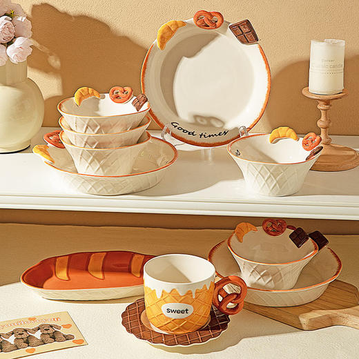 摩登主妇浮雕盘子分格餐盘早餐盘一人食餐具家用釉下彩碗具酸奶碗 商品图0