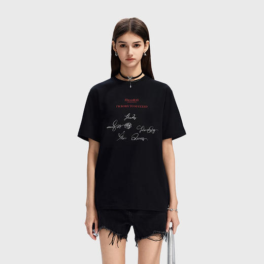 IDEVERRAY夏季2025新款花卉字母印花休闲情侣装圆领短袖男女士宽松t恤21MSL-ID25SSFAT023 商品图2