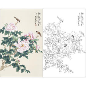 俞致贞花鸟工笔画白描底稿《花开富贵》牡丹临摹勾线高清打印稿ZZ84