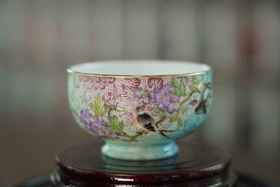 渐变扒花花鸟单杯