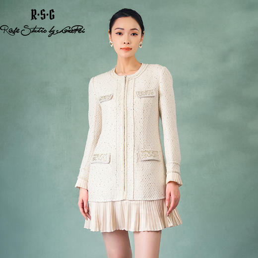 郭培成衣品牌精品系列中式千金风珍珠亮片粗花呢连衣裙 商品图0