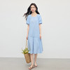【专属特价】熙世界法式灯笼袖蓝色连衣裙女夏季2025新款通勤休闲圆领a字长裙 商品缩略图4