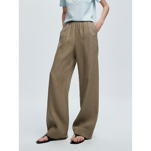 棉仓363618012-初棉粗支亚麻弹力休闲长裤女25春夏弹力腰头裤子 商品图1