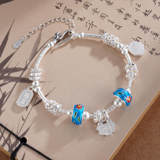 子佩集S925银【香雾染花】手链【SL00942】纯银钱串腰缠万贯珐琅彩盘缠盘缠2504 商品图1