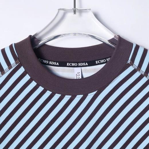 T3302夏季高级感新款美式潮牌撞色斜纹圆领短袖T恤情侣宽松百搭上衣 商品图2