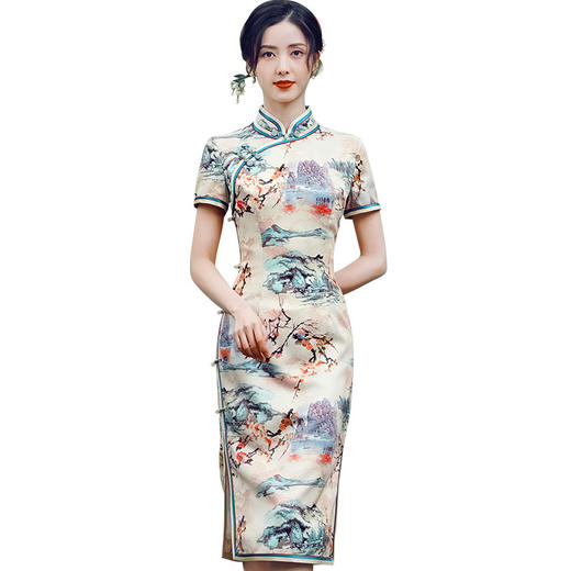 国风气质中长款新中式年轻少女显白改良旗袍HQ141 商品图4