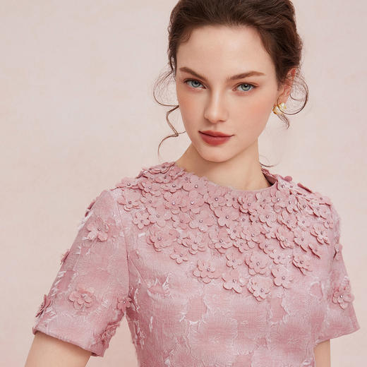 QF871斯尔丽2025夏季新款礼服商场同款礼服提花面料立体手工缝制连衣裙 商品图4