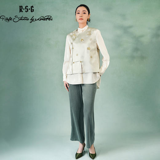 郭培成衣品牌精品系列新中式芙蓉花刺绣斜襟马甲 商品图4