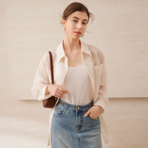 EITIE爱特爱清爽网纱薄透防晒衬衫宽松显瘦百搭夏季新款B2509606 商品图2