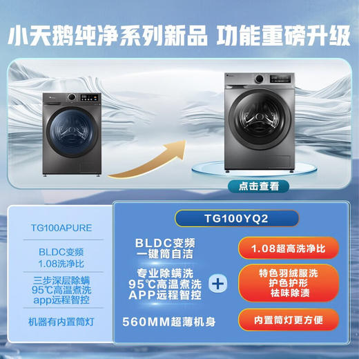 小天鹅（LittleSwan）滚筒洗衣机10公斤_除菌除螨消毒洗_高洗净比高温煮洗_去渍节能_TG100YQ2 商品图3