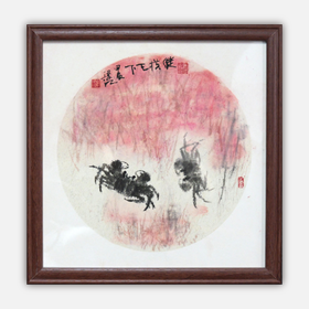 梁江《纵横天下》国画原作28CM*28CM 手绘宣纸作品含框