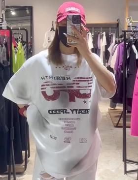 MZ复古做旧喷色圆领短袖T恤（白）夏季151040150321