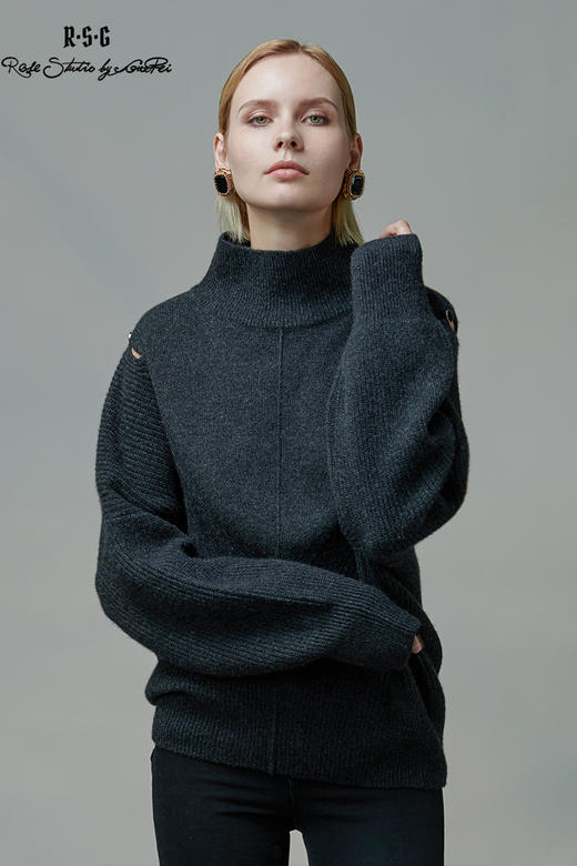 RSG郭培成衣品牌高领露肩长袖套头羊绒衫衫上衣女装 商品图5