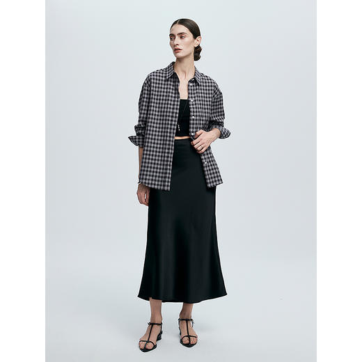 棉仓363604040-初棉棉麻黑白格子衬衫25春夏 商品图4