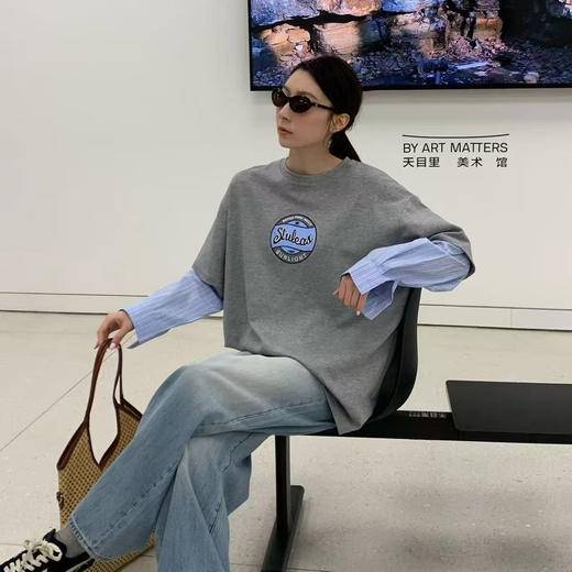 洛诗琳15124简约随性假两件长袖卫衣2025设计师款拼接T恤女3026 商品图2